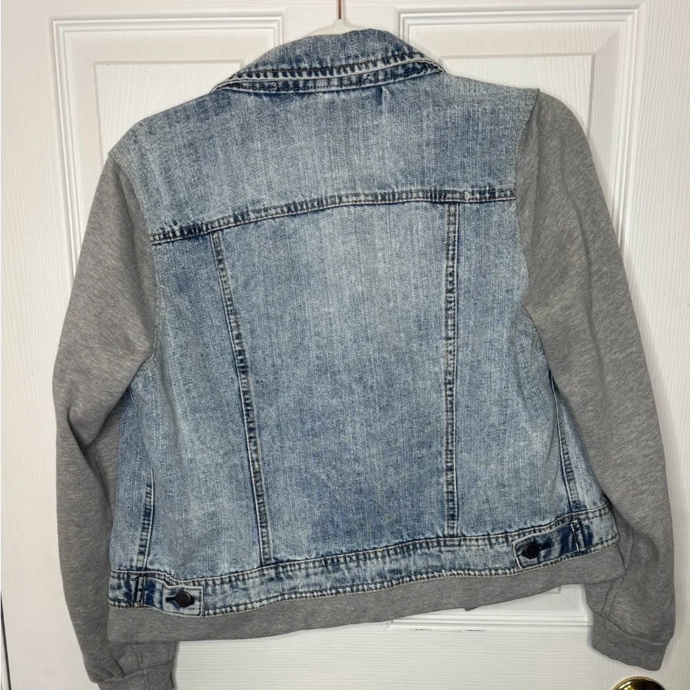 Highway Jeans‎ Denim Jacket Gray Hoodie Sleeves Button Front Size M